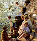 Harold Harvey Boys Bathing painting